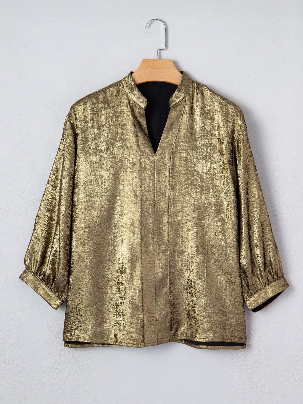 Notched 3/4 Sleeve Blouse