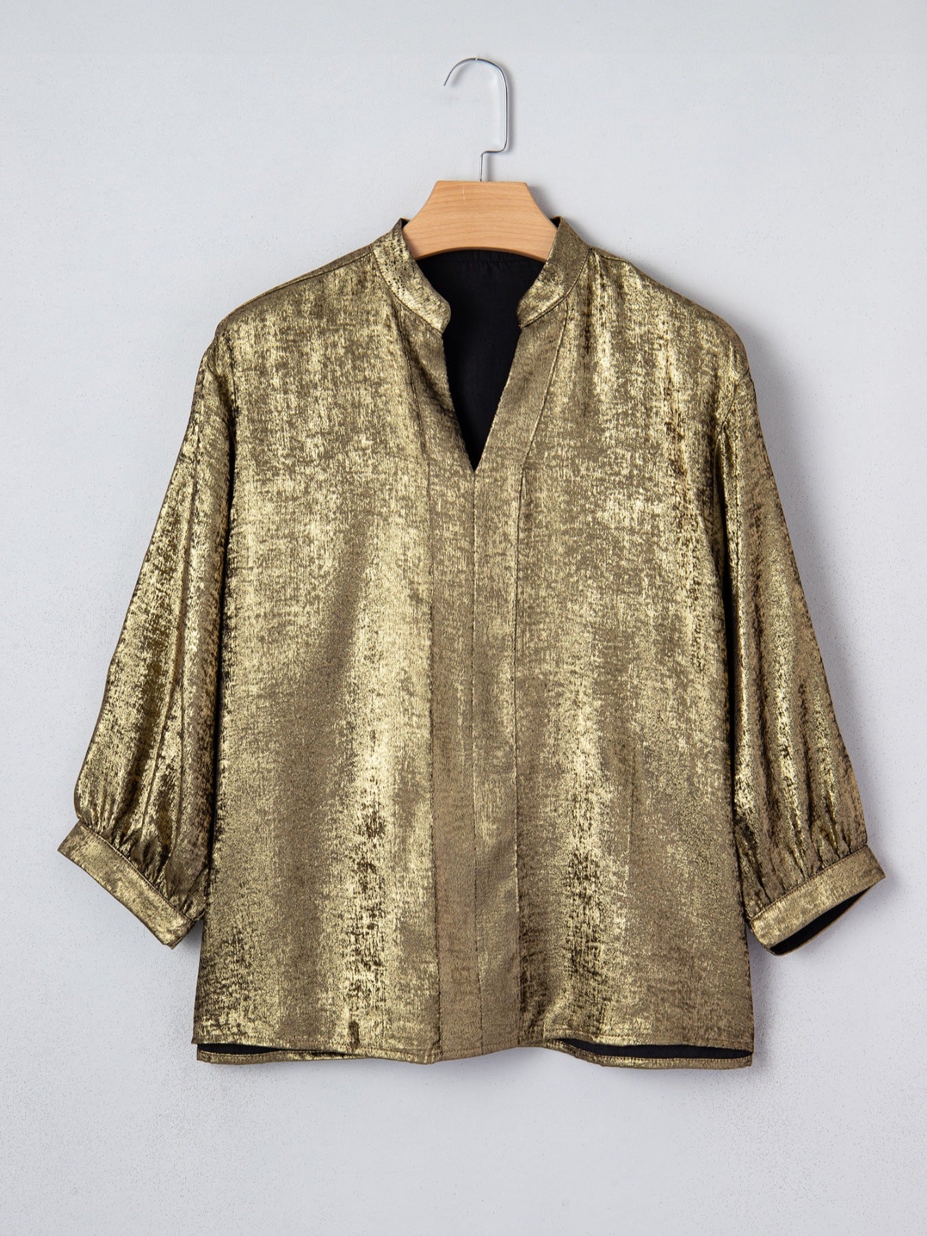 Notched 3/4 Sleeve Blouse