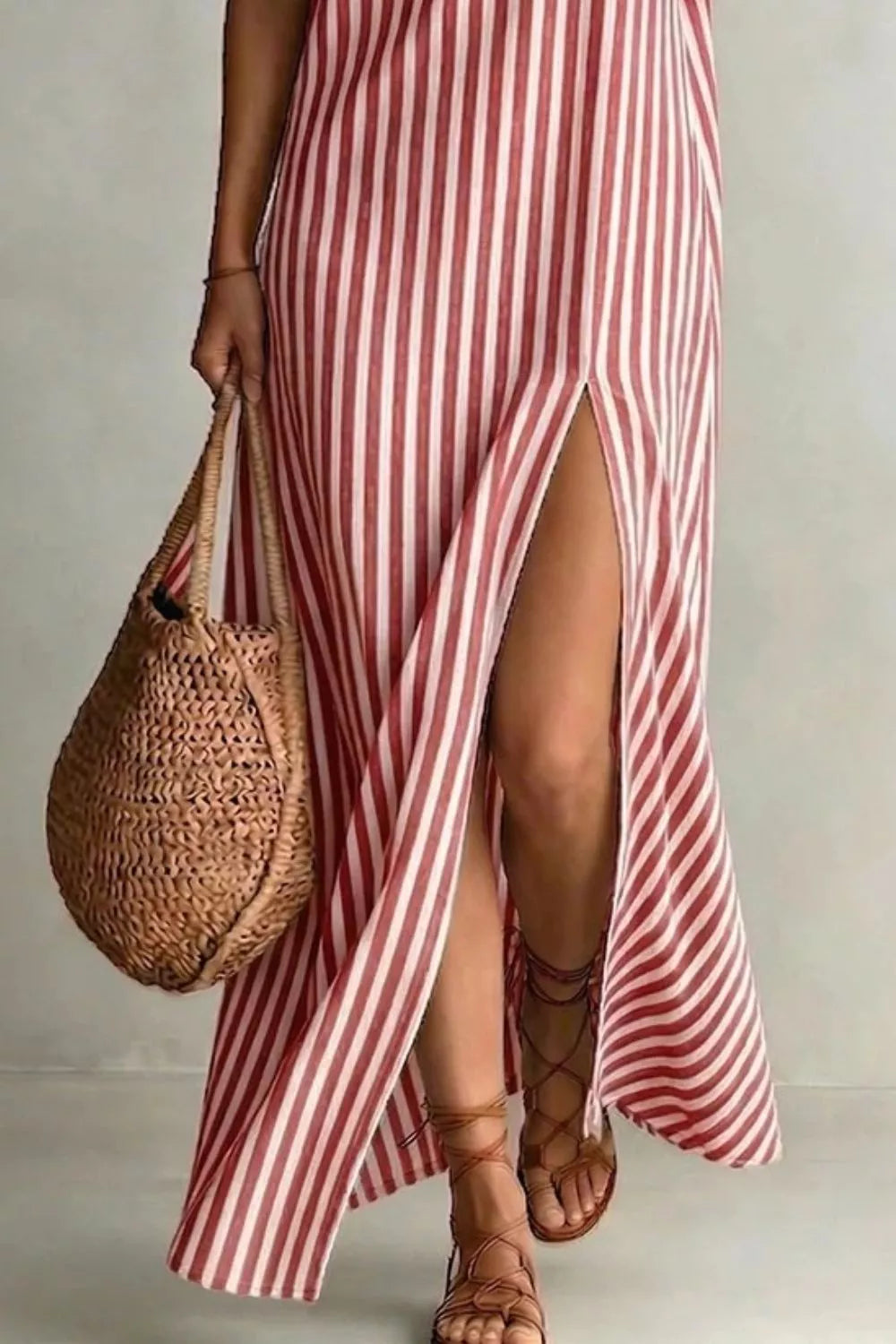 Striped High Slit Maxi Dress
