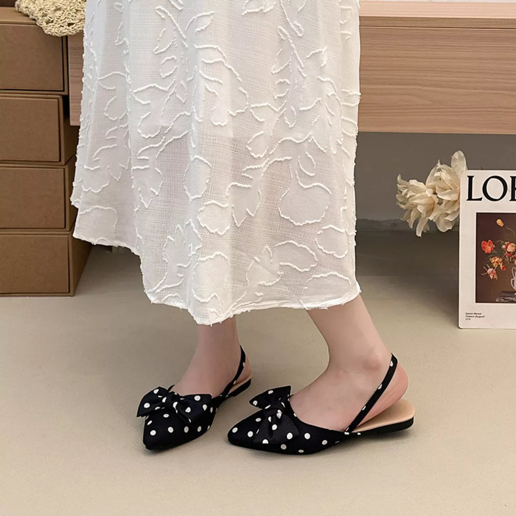Bow-Decorated Pointed-Toe Slingback Sandals