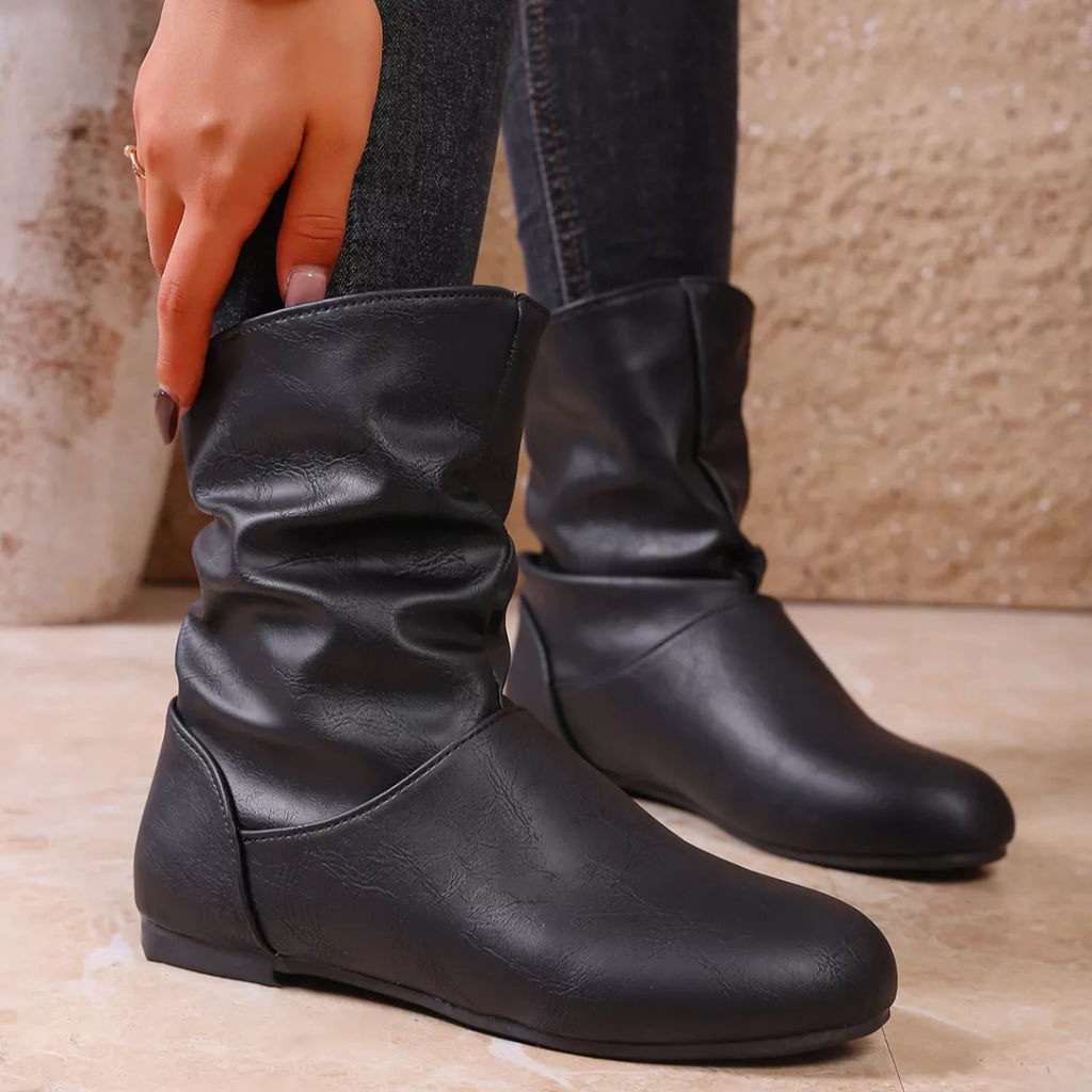 Flat Ankle Boots with Wrinkled Design