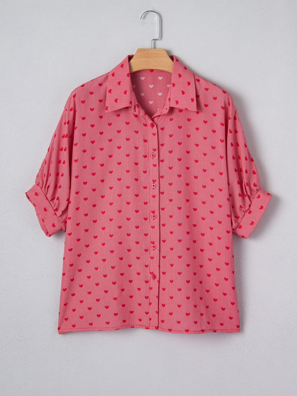 Heart Print Button-Down Shirt