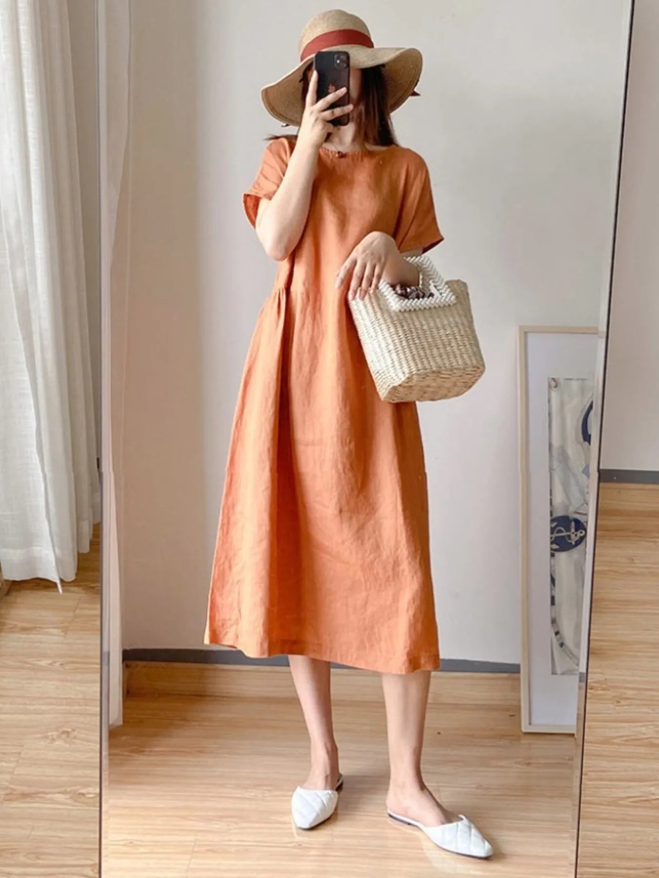 Full Size Casual Round Neck Midi Dress Plus Size