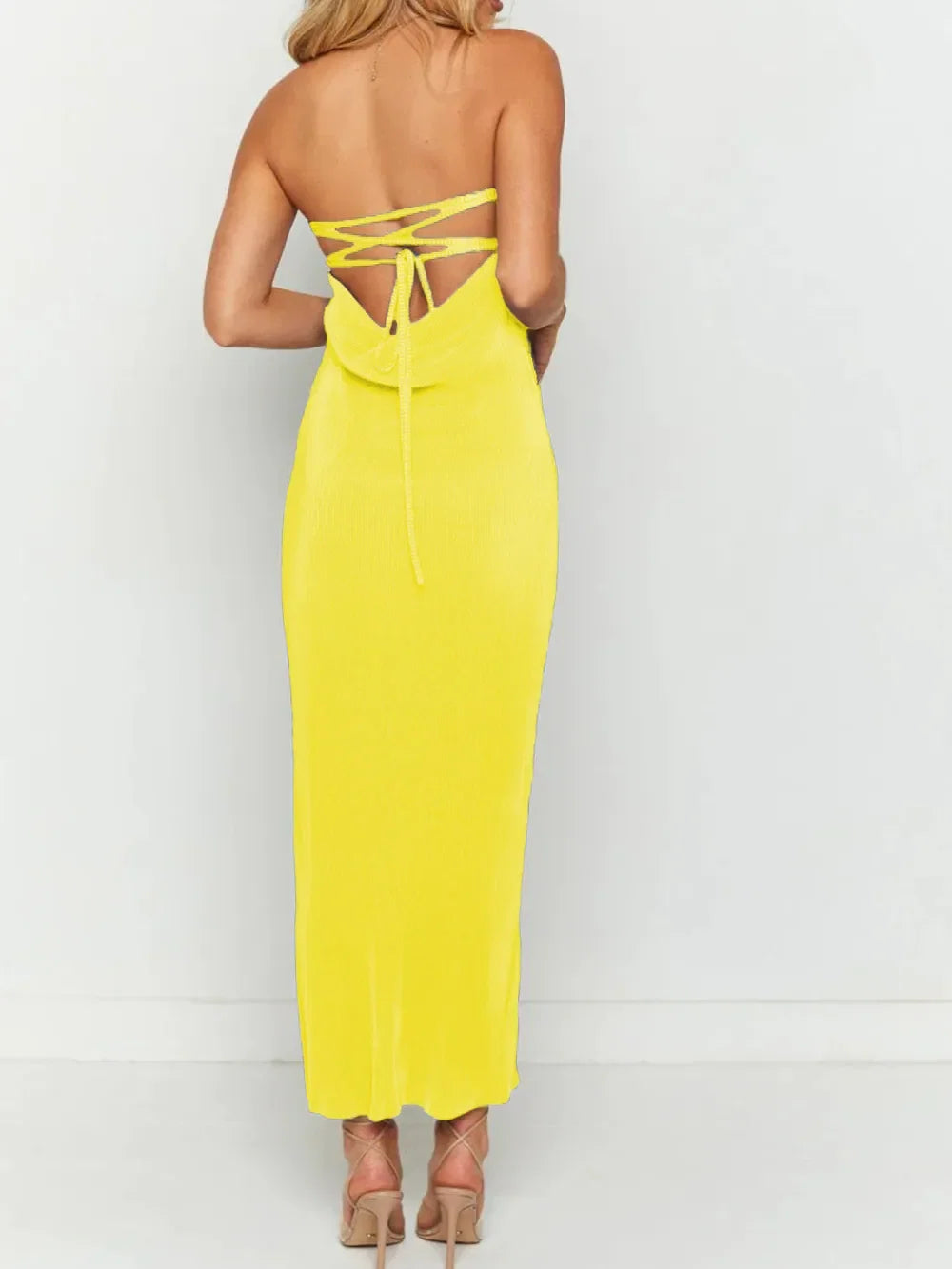 Lace-Up Back Tube Maxi Dress