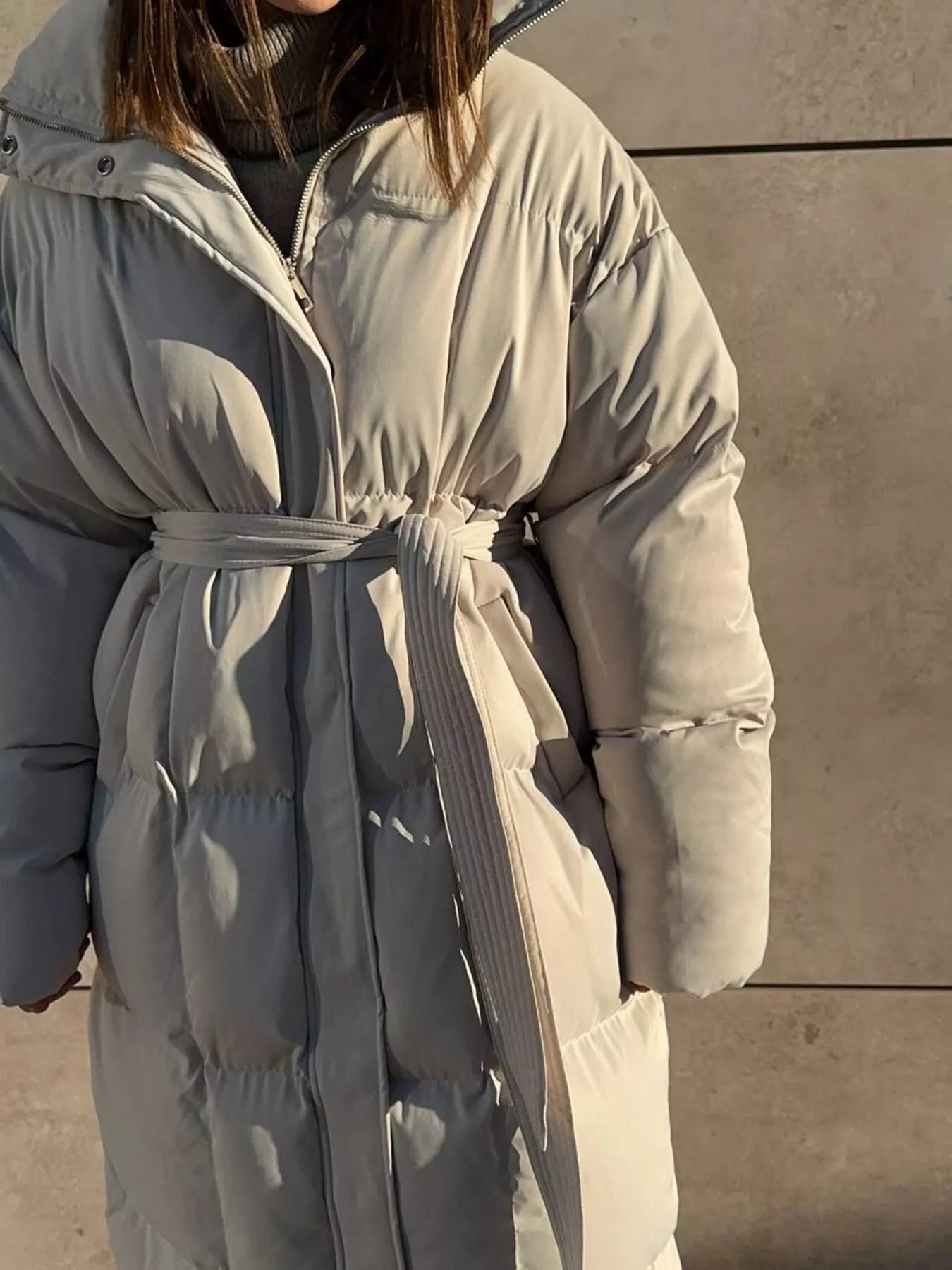 Longline Padded Winter Coat with Belted
