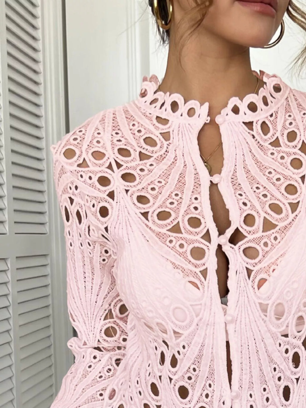 Lace Button Up Long Sleeve Shirt