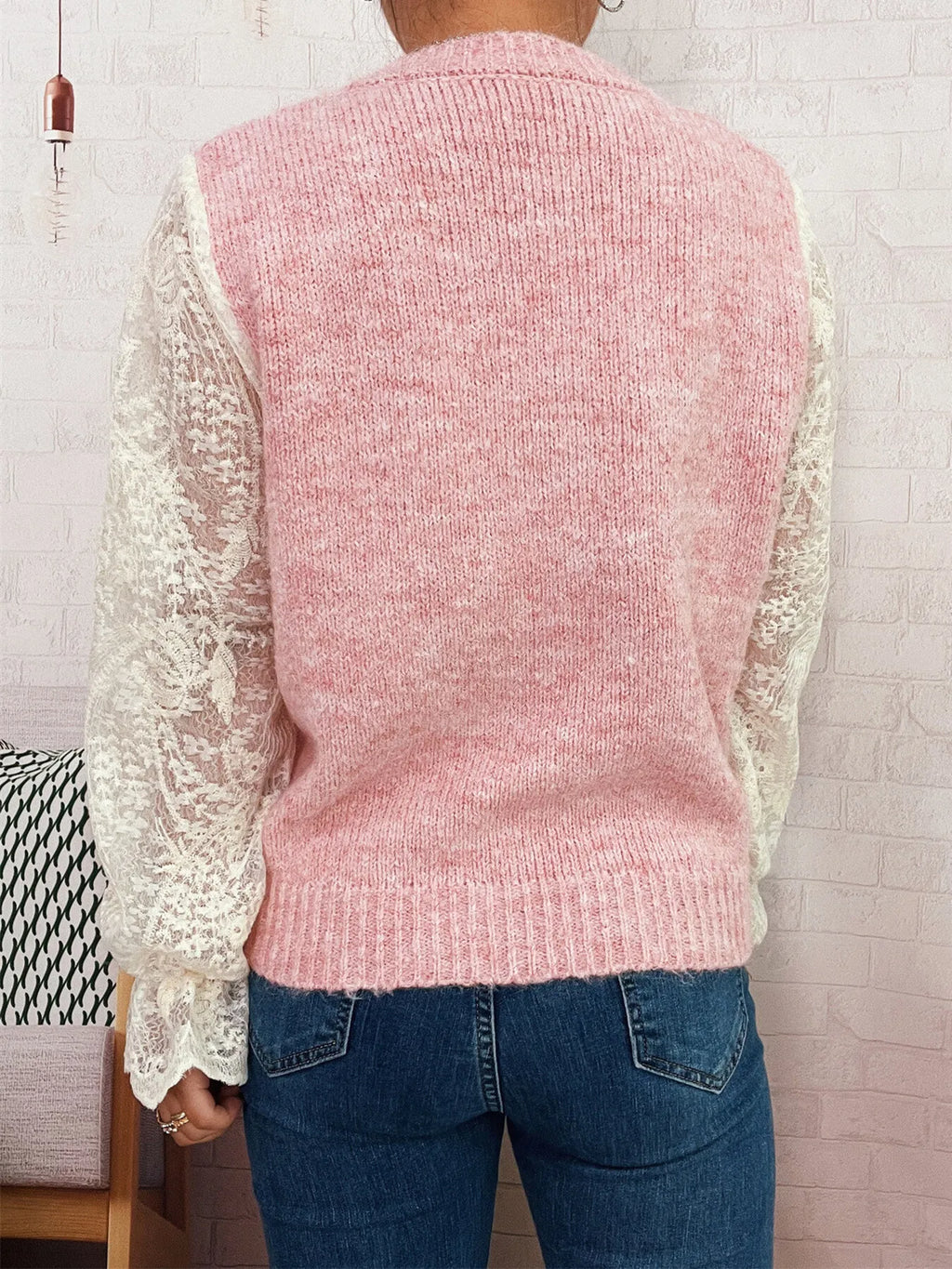 Lace Sleeve Button-Up Cardigan