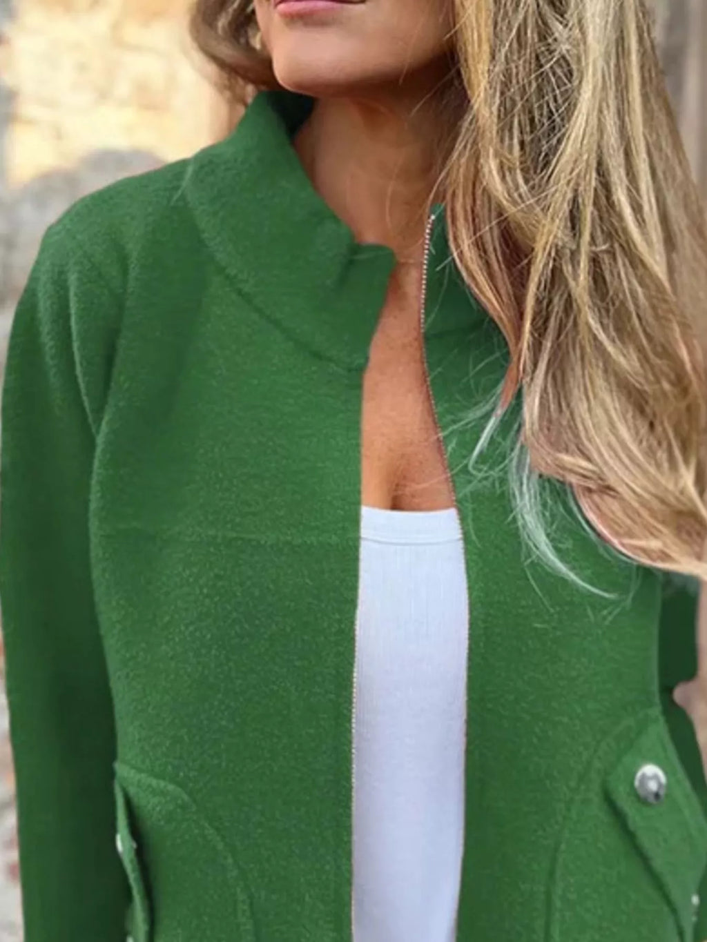 Full Size Textured Knit Zip Up Outerwear Plus Size