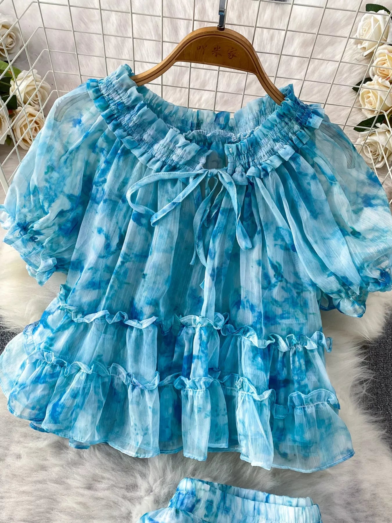 Floral Print Ruffle Hem Blouse and Skirt Set