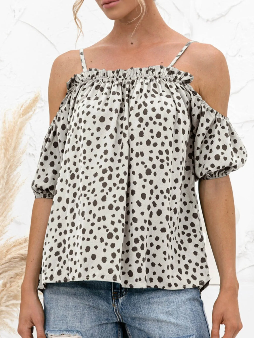 Puff Sleeve Polka Dot Ruffle Cami Top