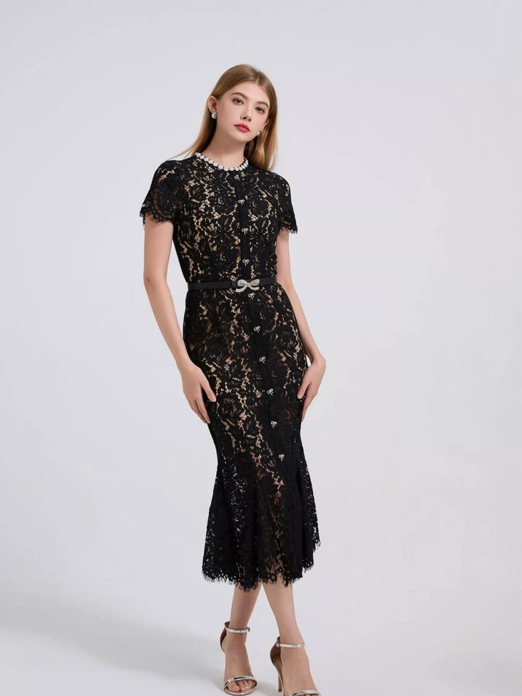 Lace Short Sleeve Mermaid Dress