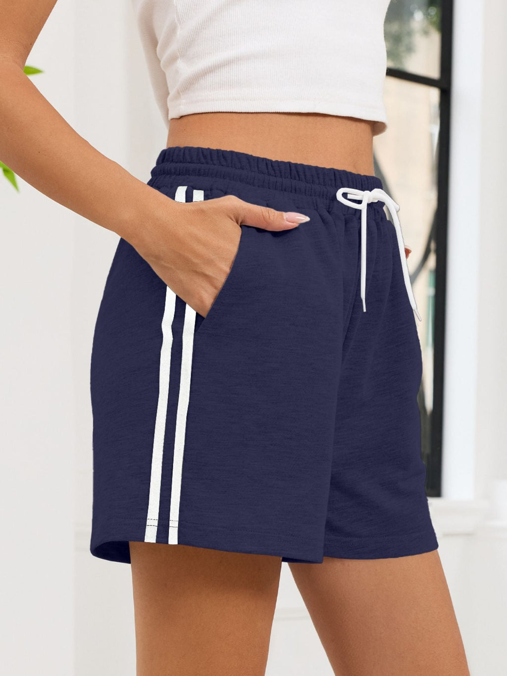 Striped Trim Drawstring Shorts