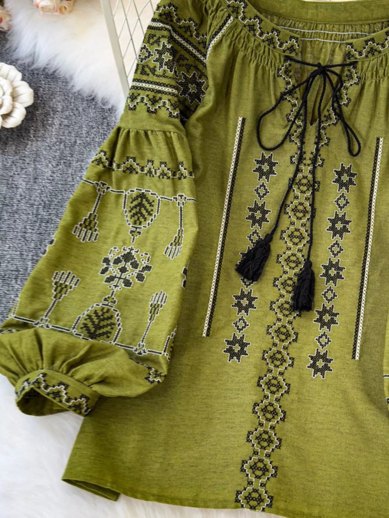 Tie Neck Long Sleeve Blouse