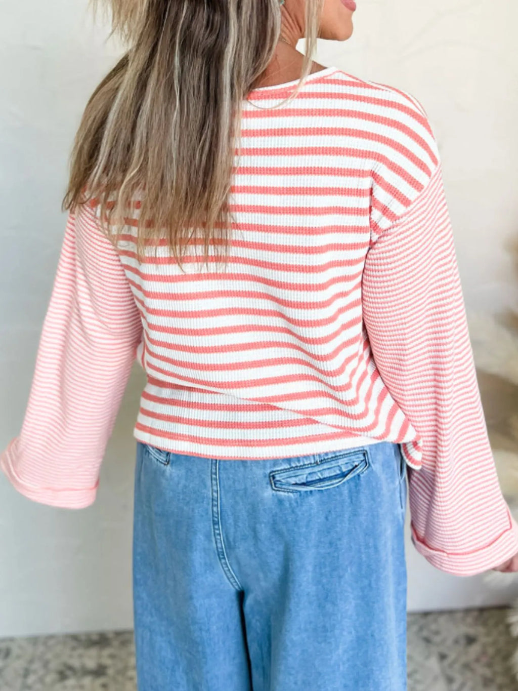 Striped Long Sleeve Ribbed Blouse