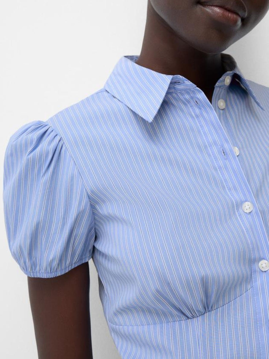 Striped Puff Sleeve Fitted Shirt