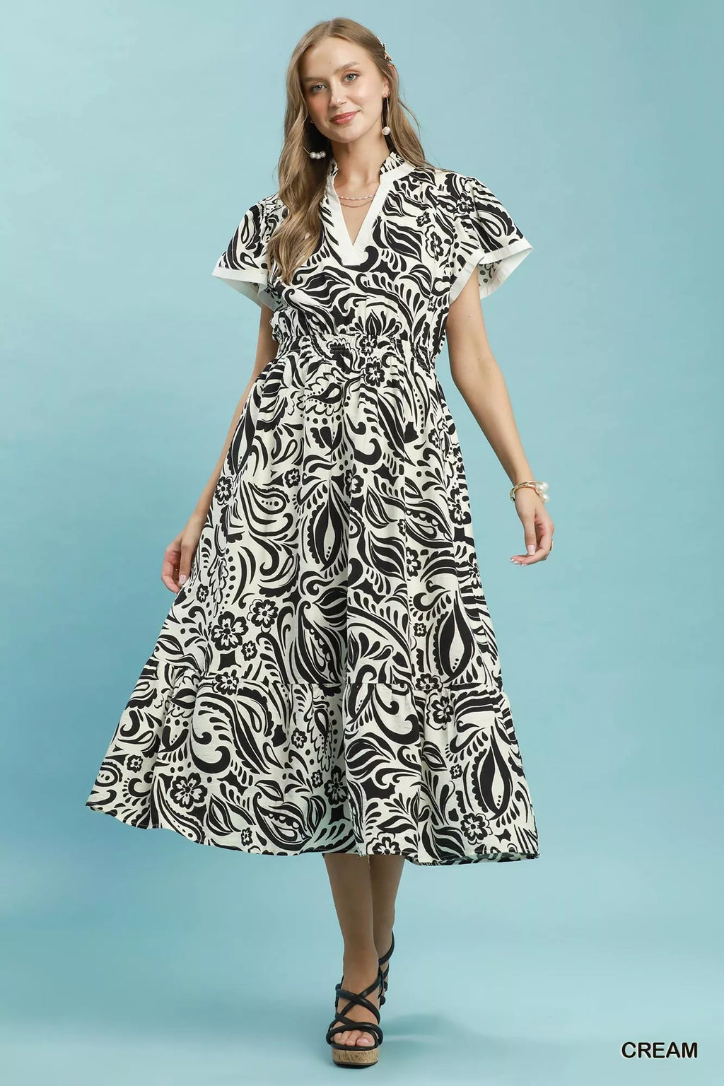 Umgee Paisley Print Midi Dress with Side Pockets