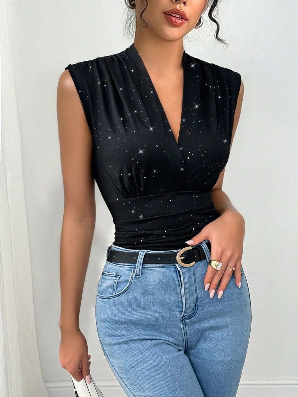Surplice Sleeveless Slim Blouse