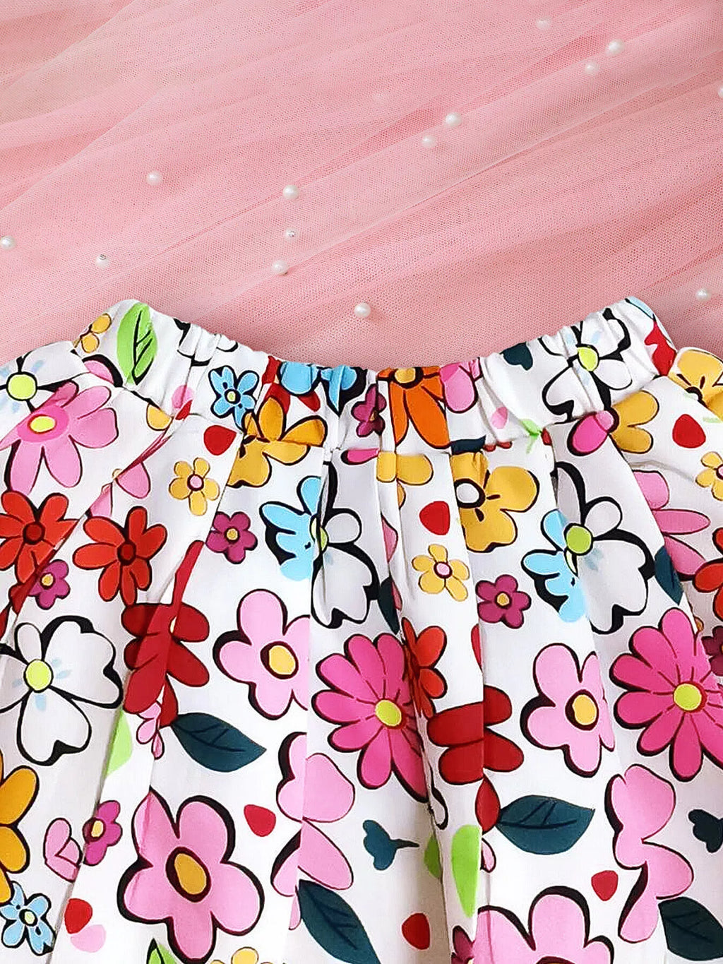 Children's Floral Graphic Ruffle Sleeve Top & Skirt Set