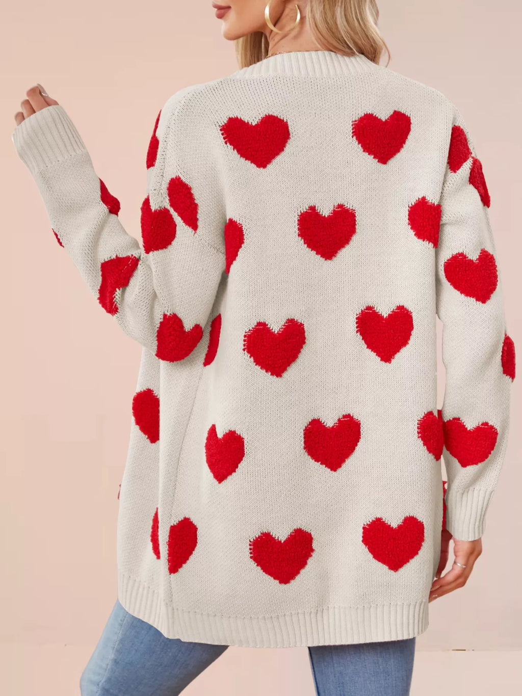 Heart Pattern Knit Button-Up Cardigan