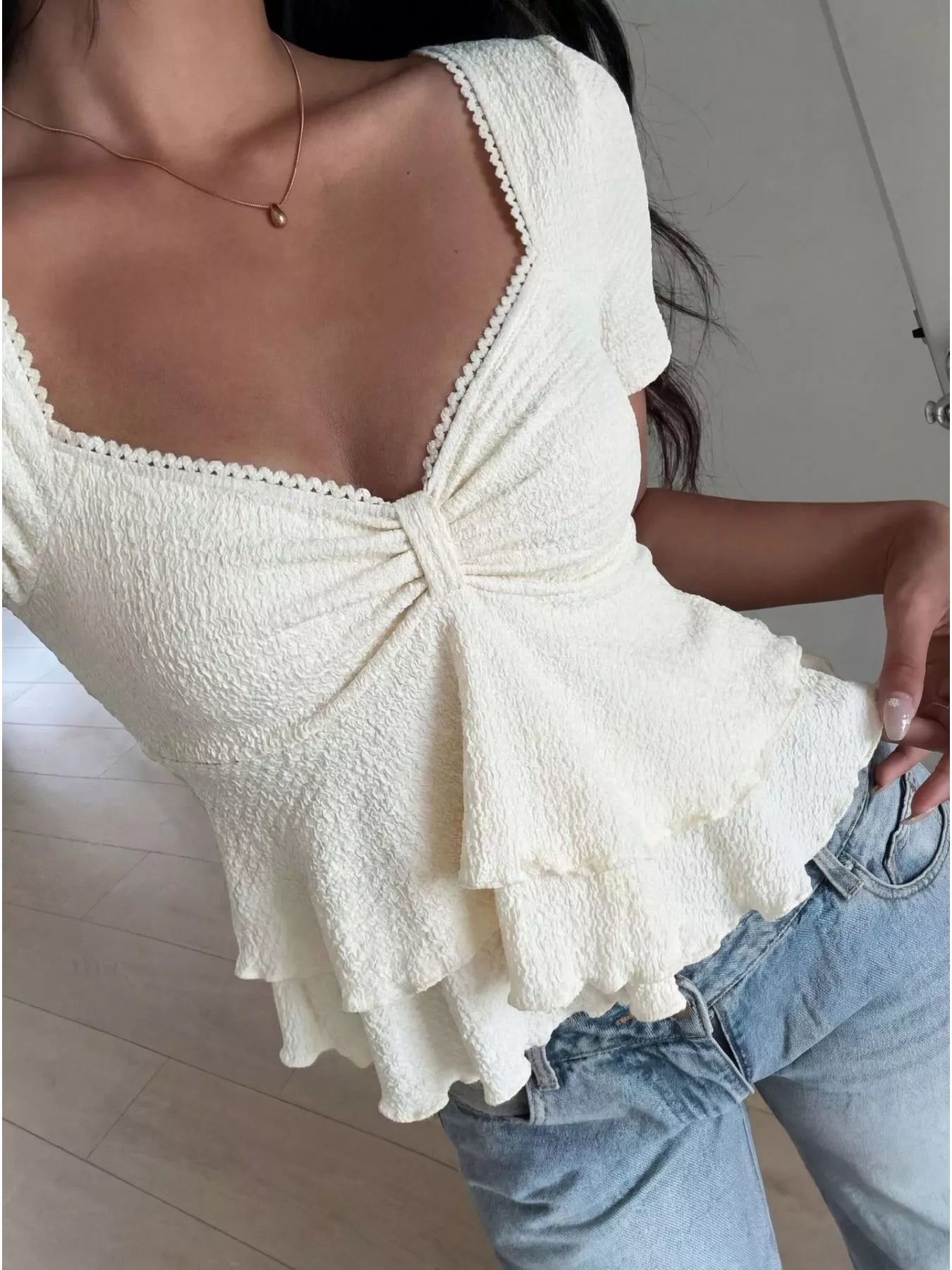 Sweetheart Neck Layered Ruffle Top