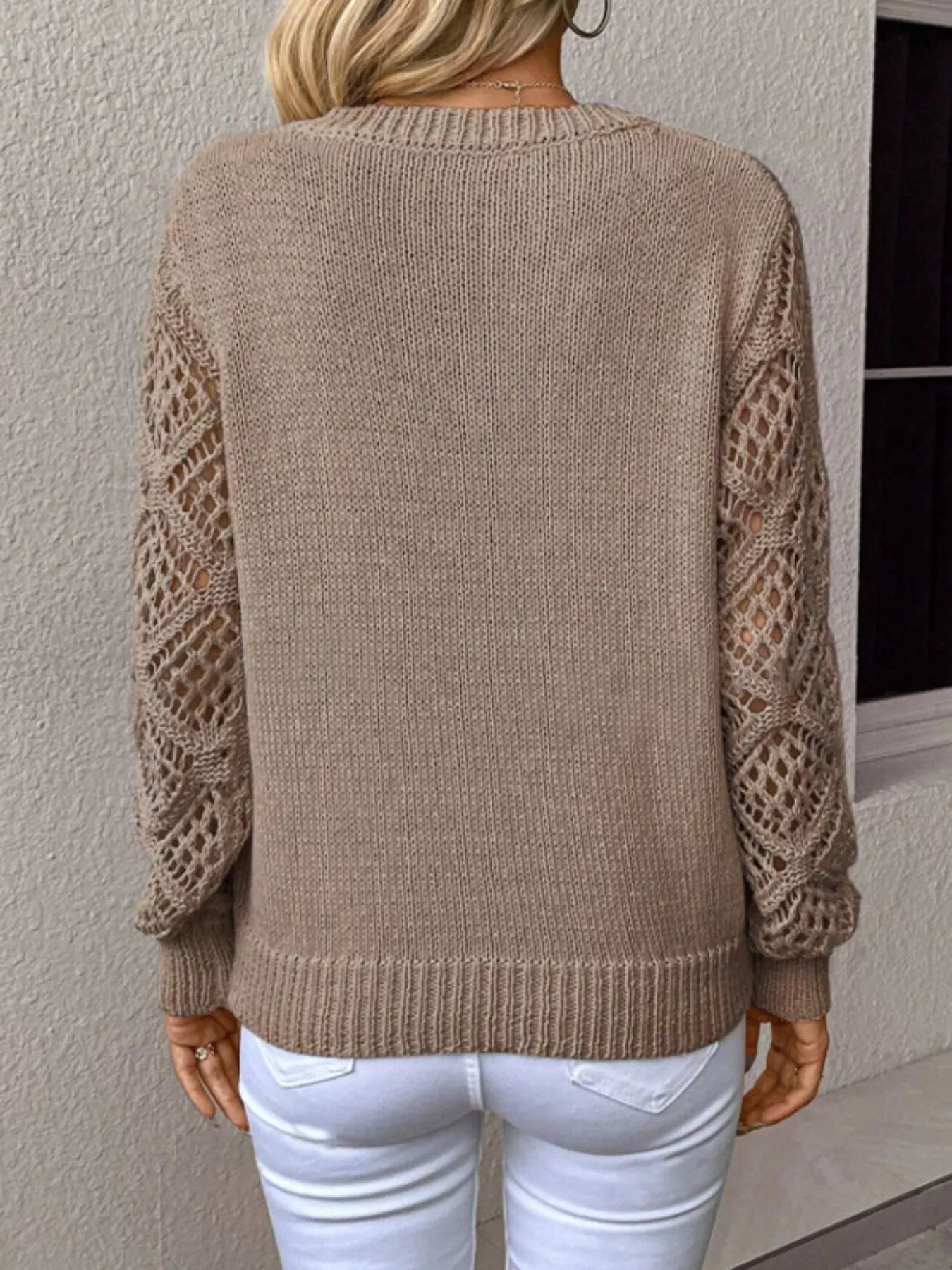 V-Neck Crochet Sleeve Sweater