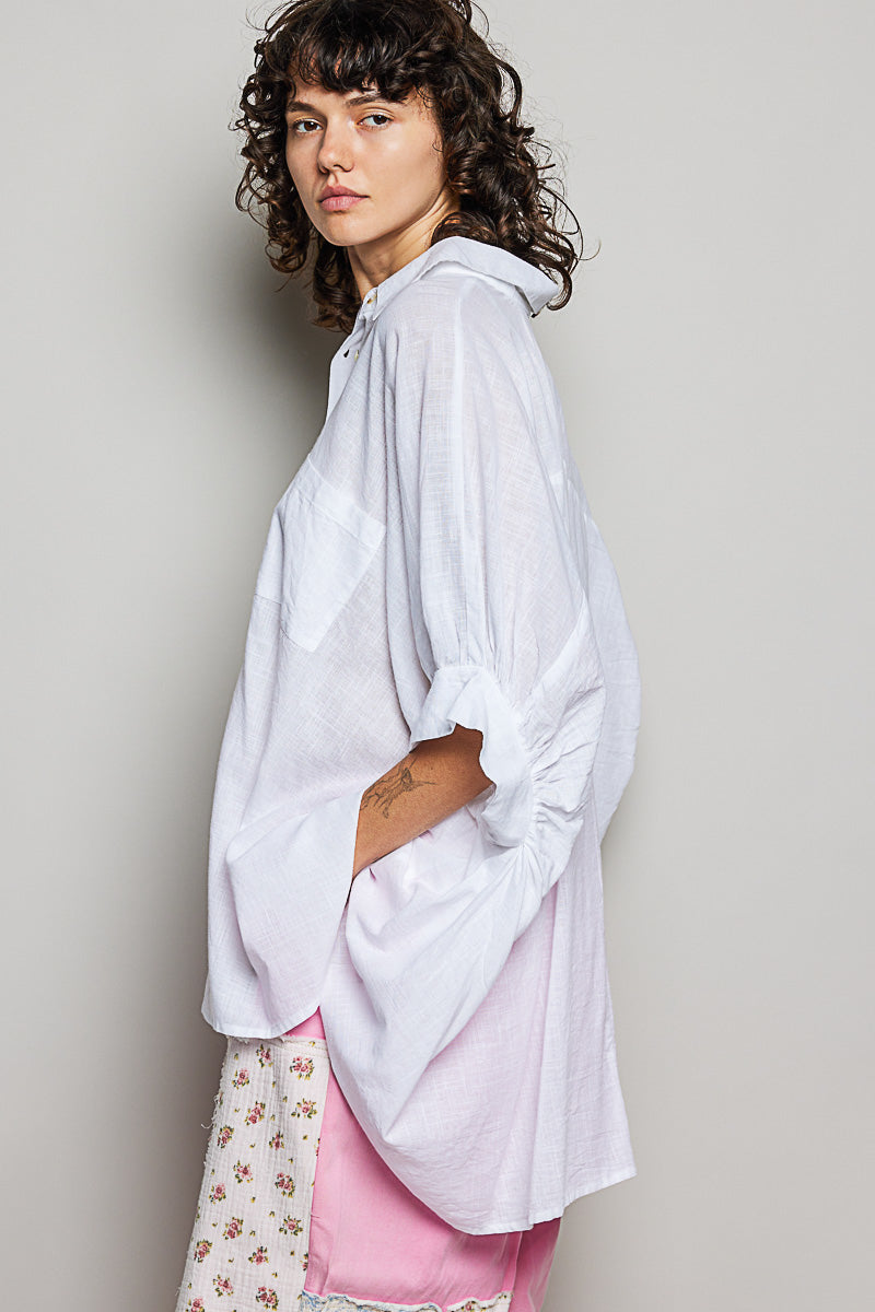 POL Button Down Half Dolman Sleeve Shirt