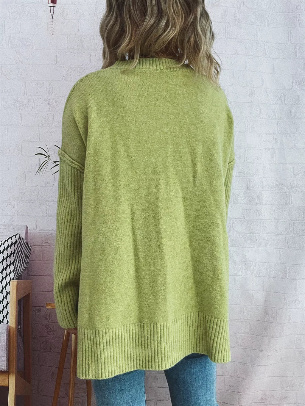 V-Neck Dropped Shoulder Sweater