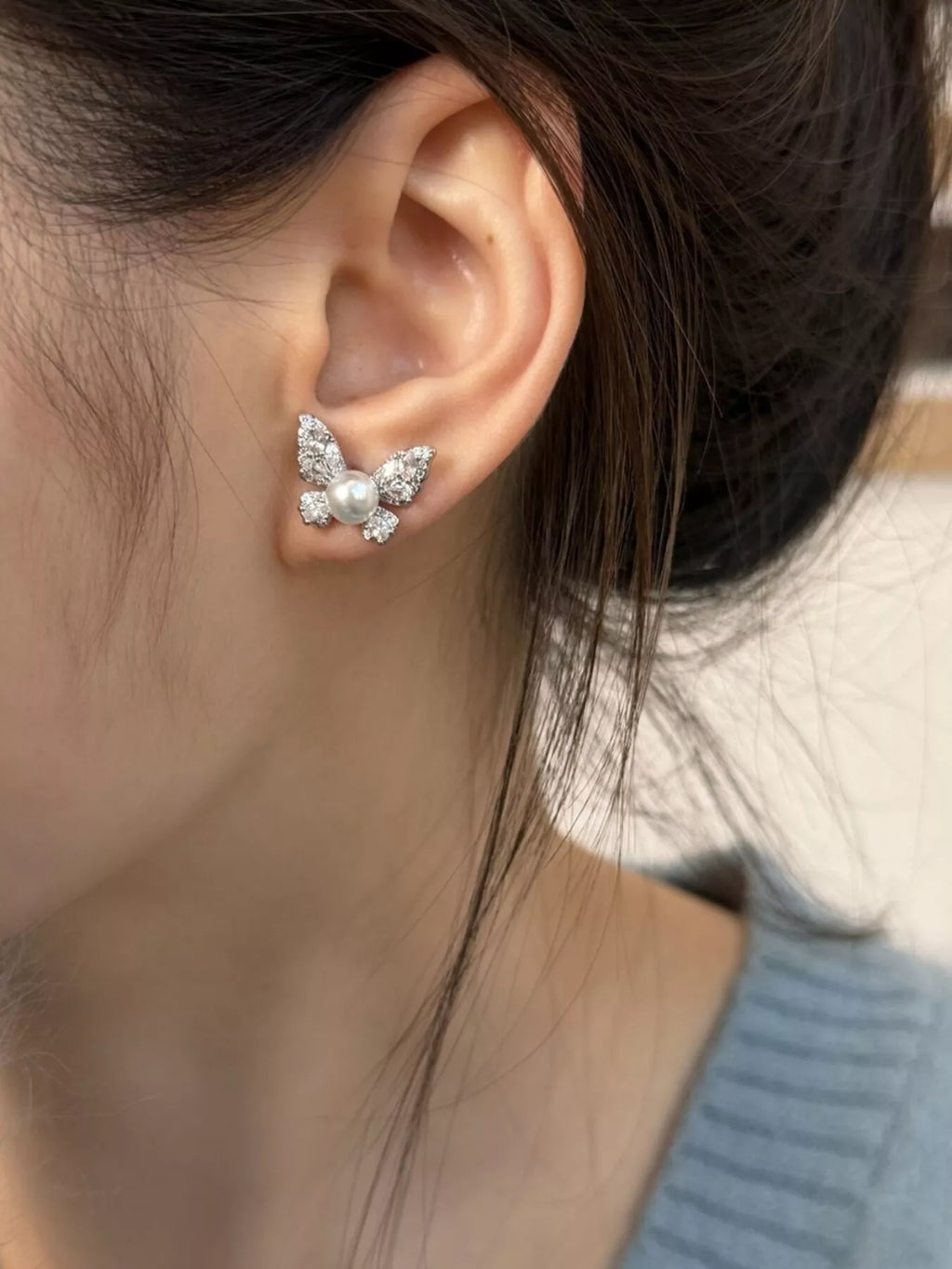 Butterfly Pearl Stud Earrings