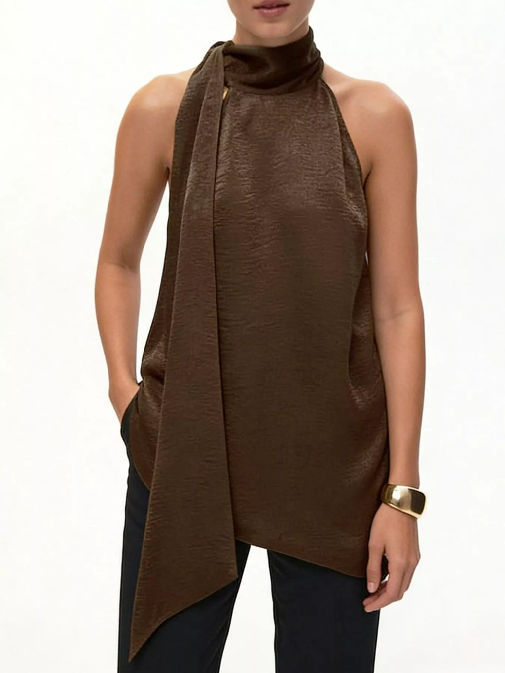 Elegant Halter Neck Asymmetrical Sleeveless Top