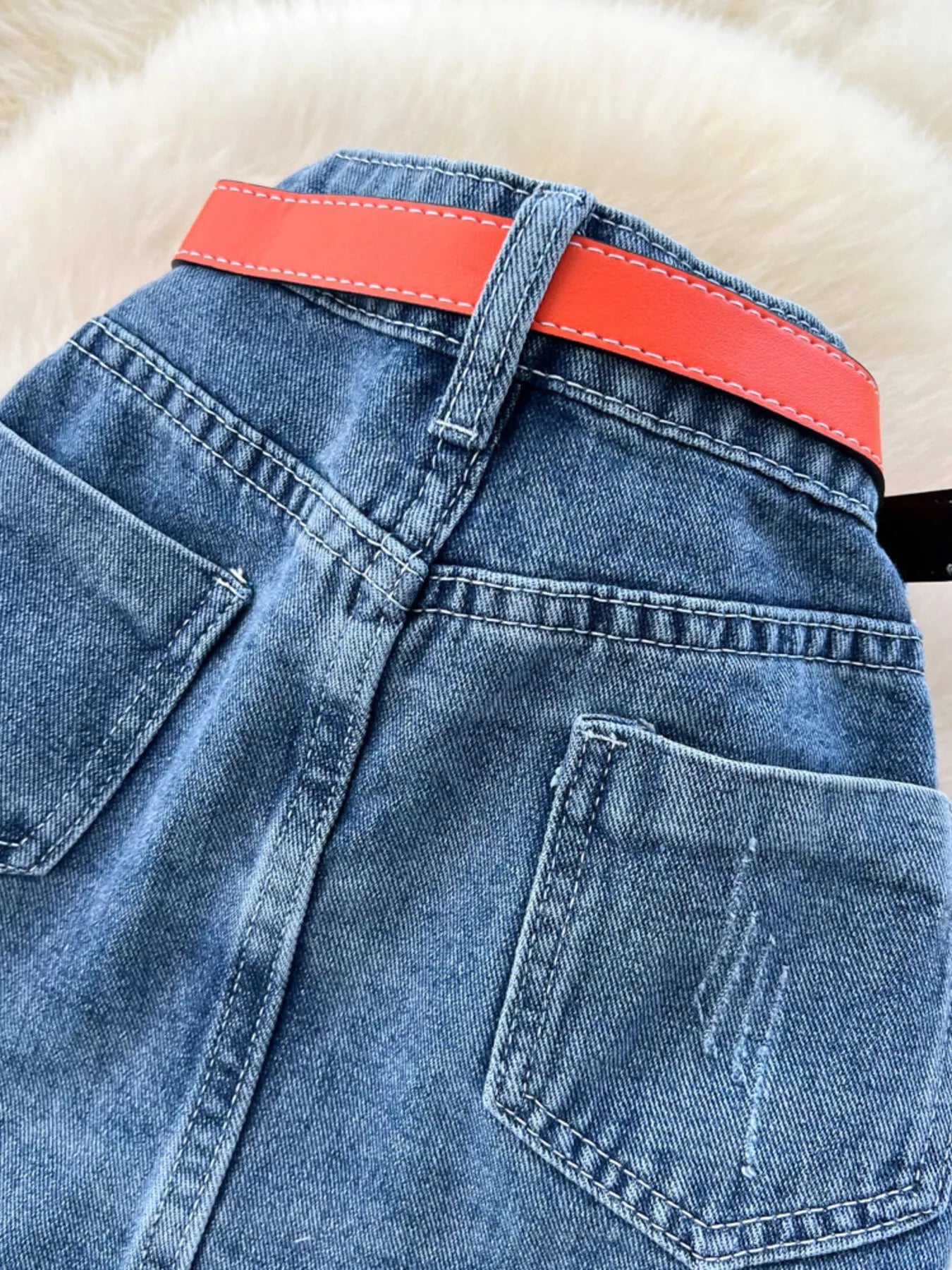 Full Size Striped Patchwork Denim Skirt Plus Size