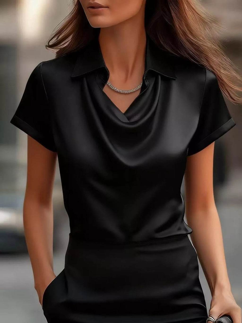 Full Size Satin Cowl Neck Blouse Plus Size