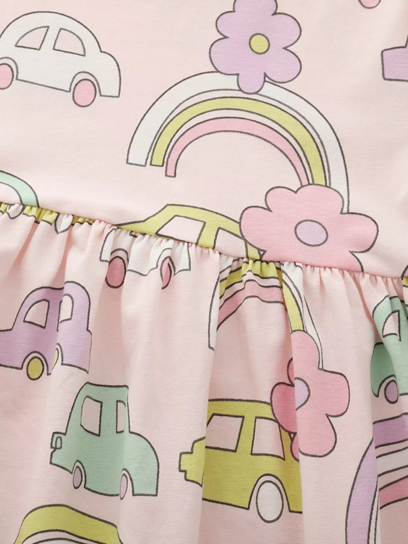 Children's Cute Cartoon Car Print Casual Dress