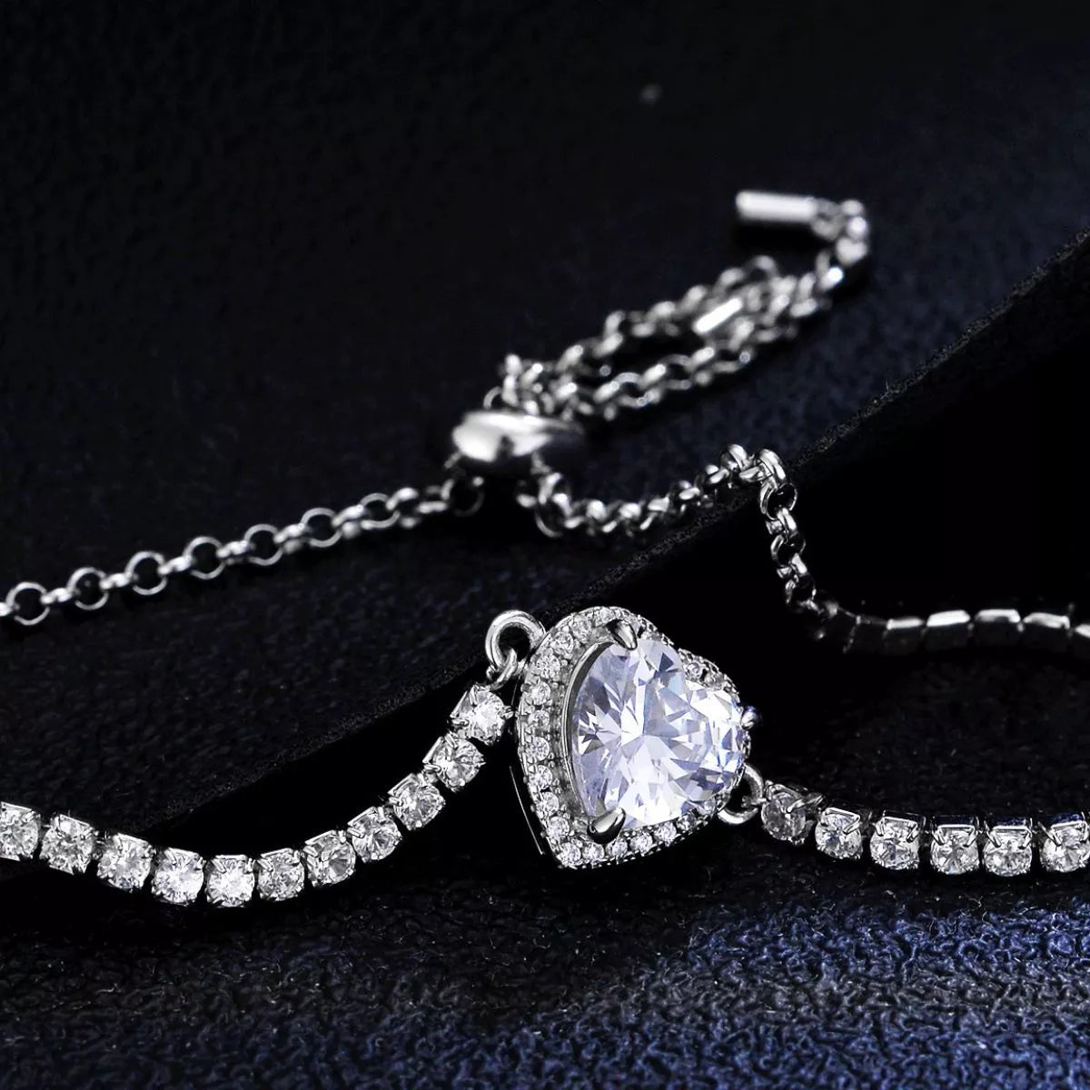 2 Carat 925 Sterling Silver Moissanite Chain Heart Bracelet
