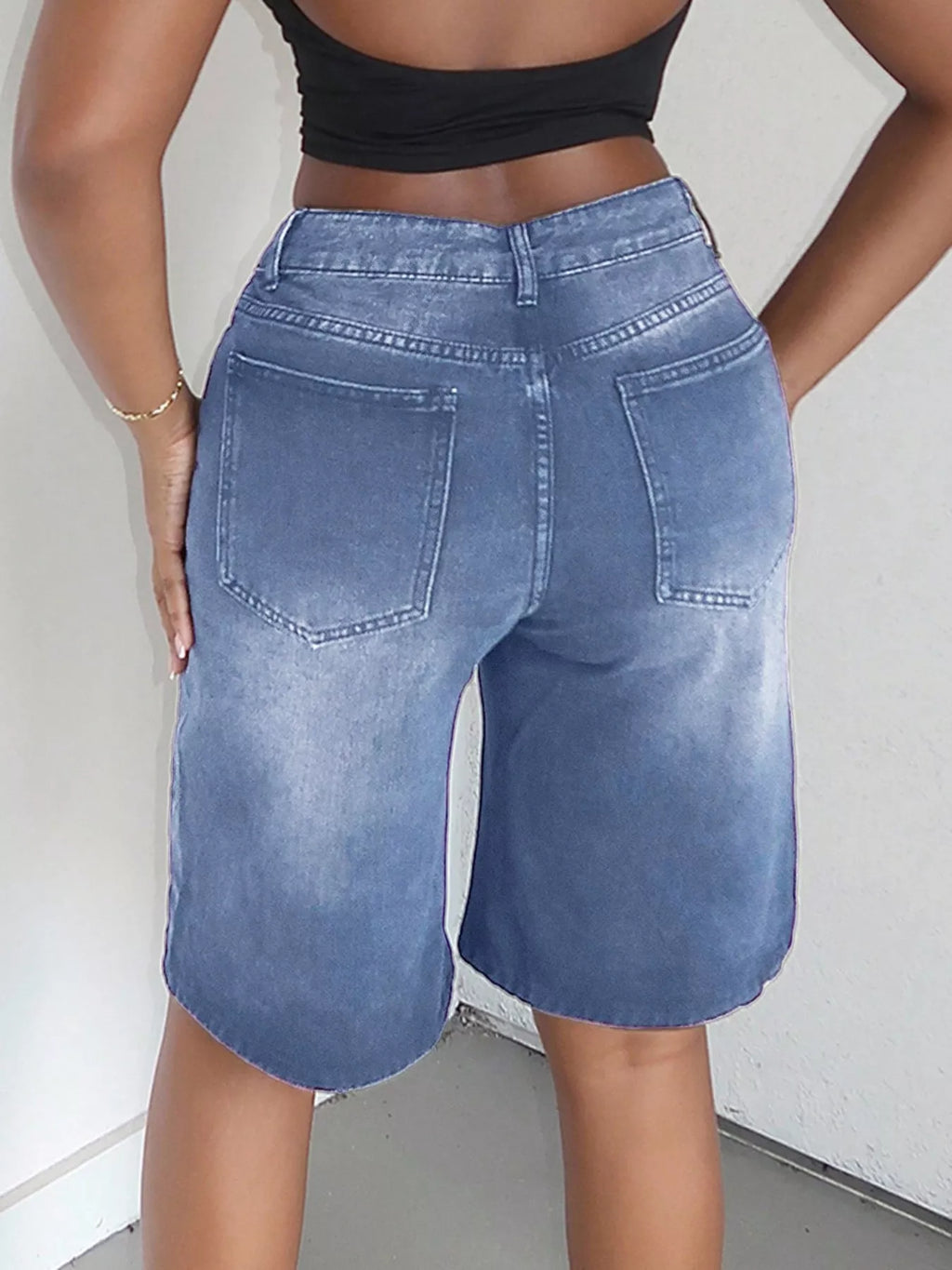 High Waisted Wide Leg Denim Shorts