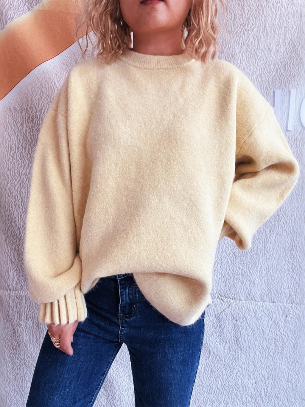 Round Neck Dropped Shoulder Sweater