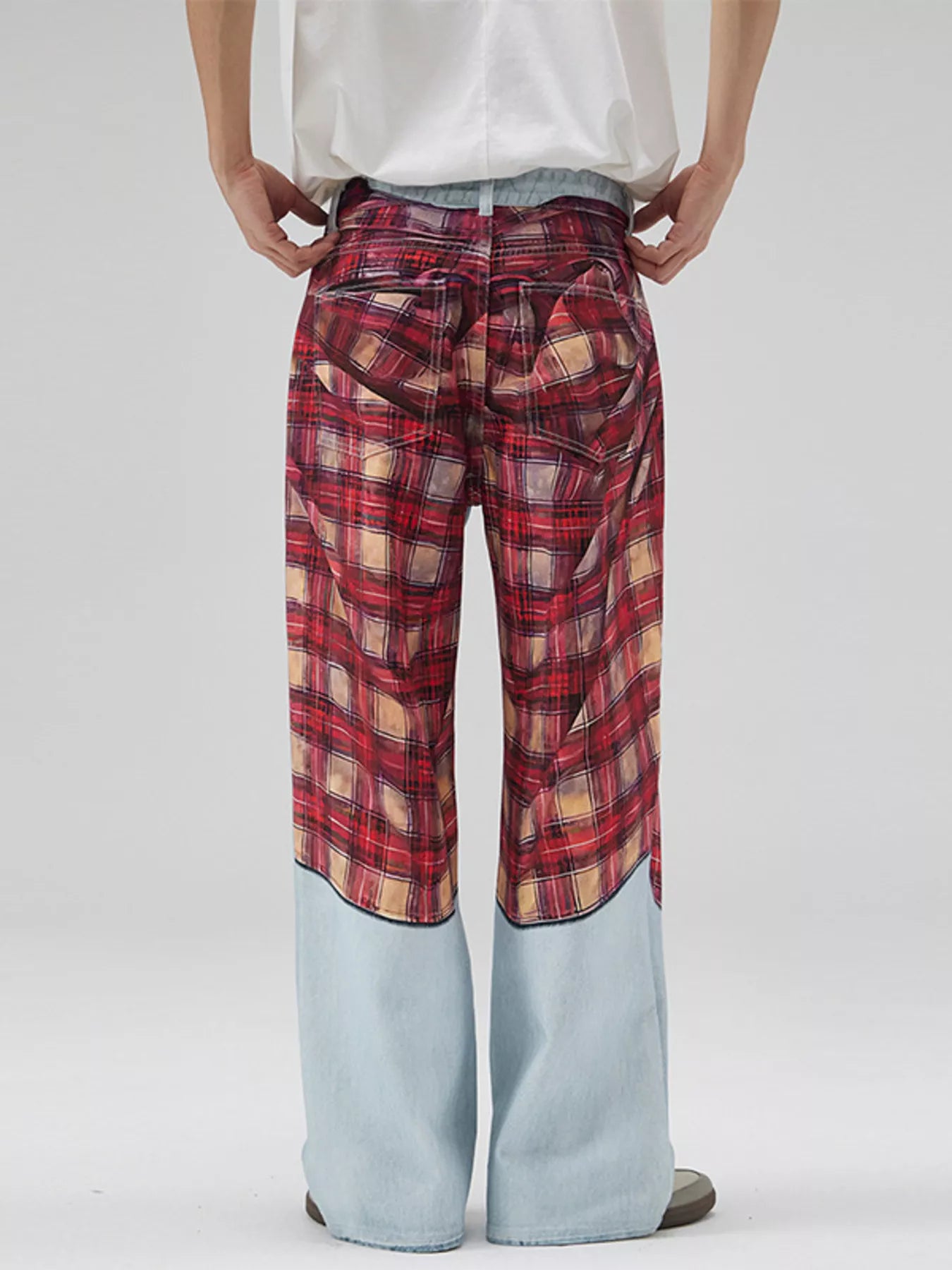 Men's Full Size Plaid Patchwork Wide Leg Jeans Plus Size