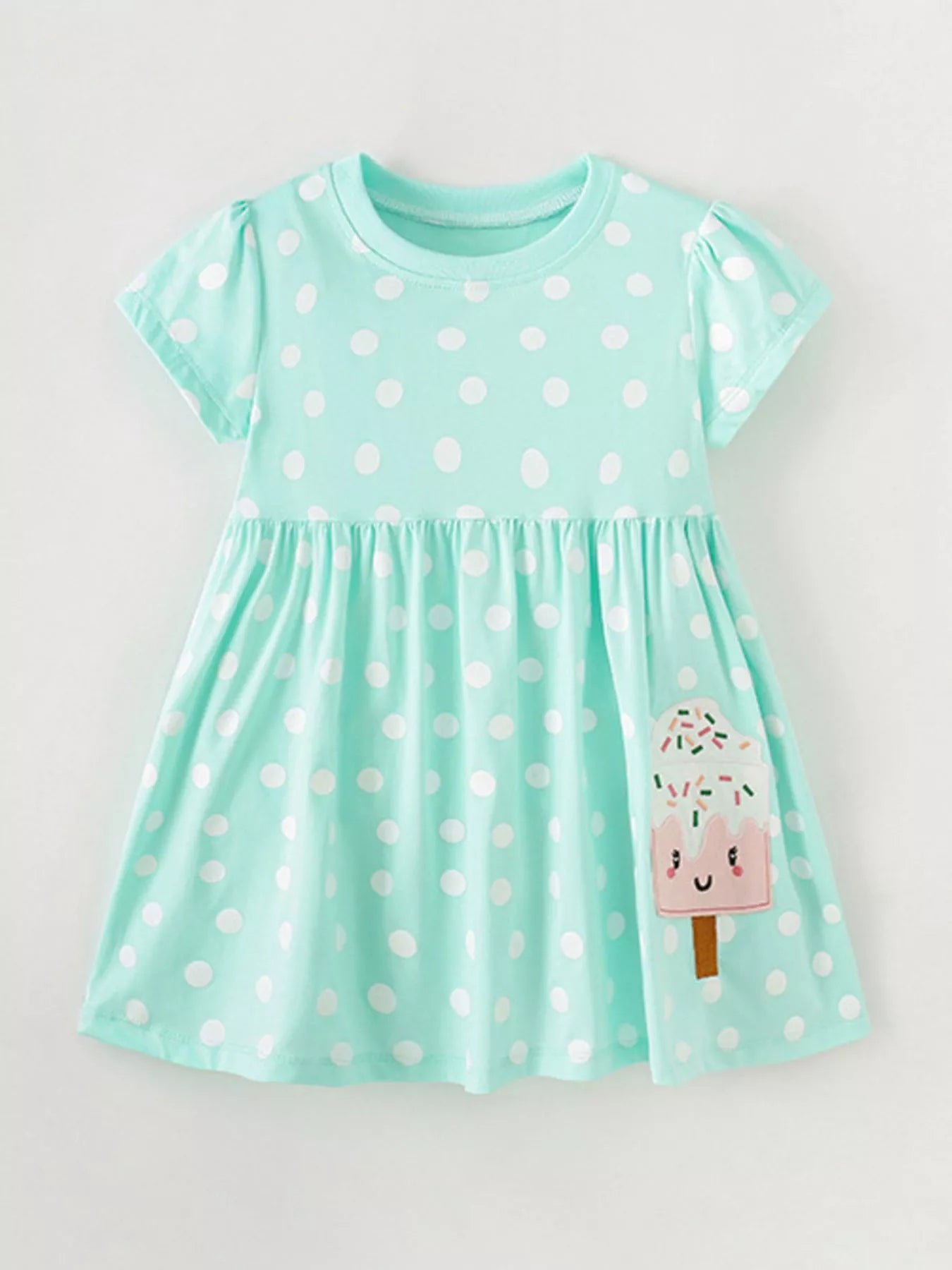 Children's Cute Ice Cream Applique Polka Dot Dress