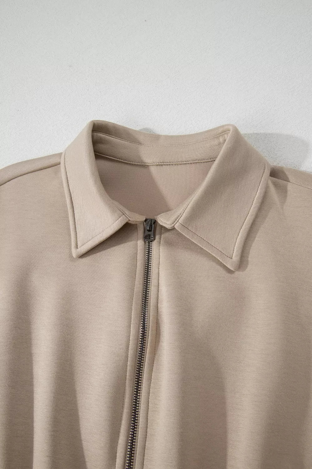 Solid Color Zip Front Short Sleeve Collared Jumpsuit