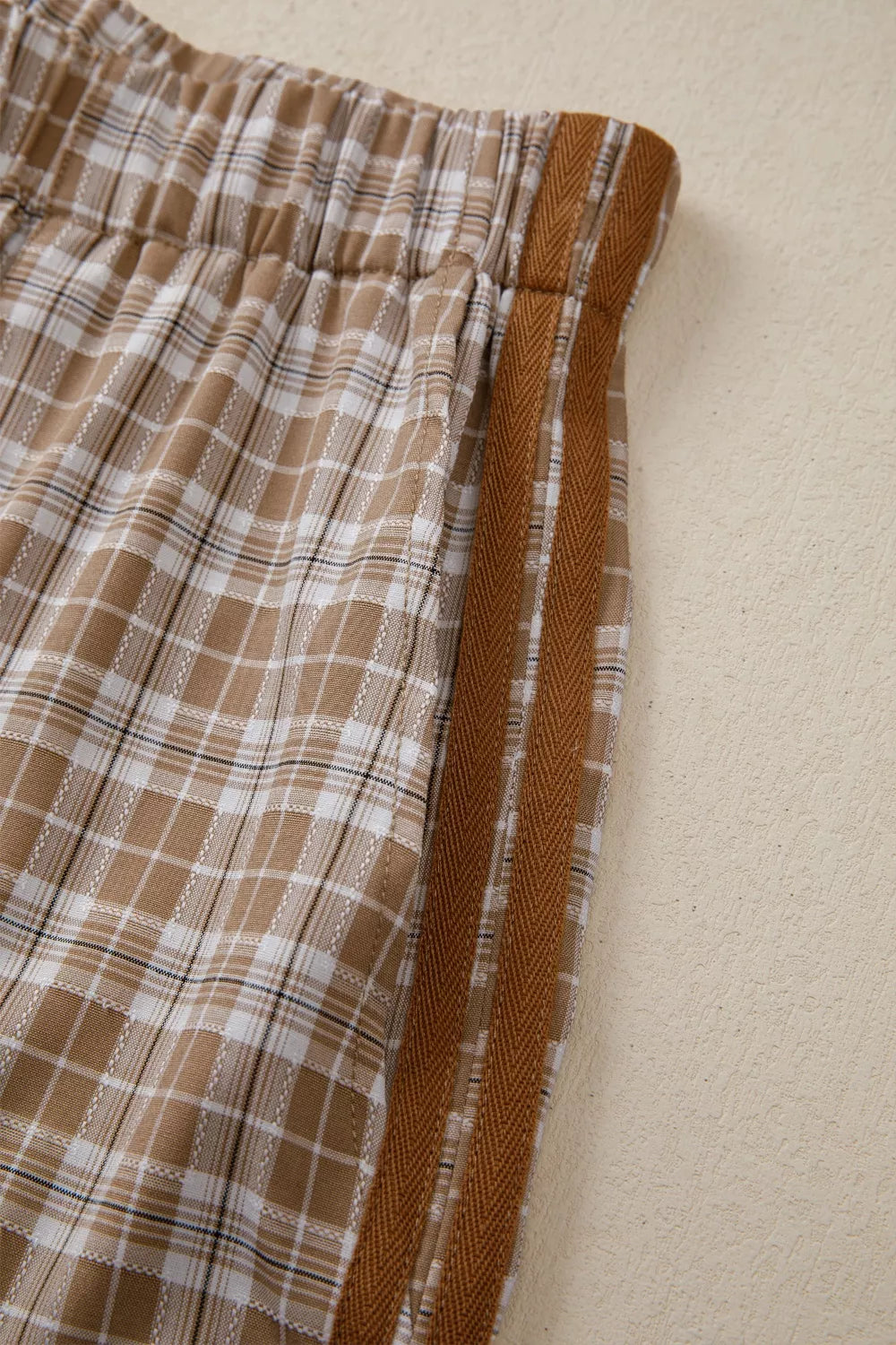 Plaid Print Tie Detail Casual Pants