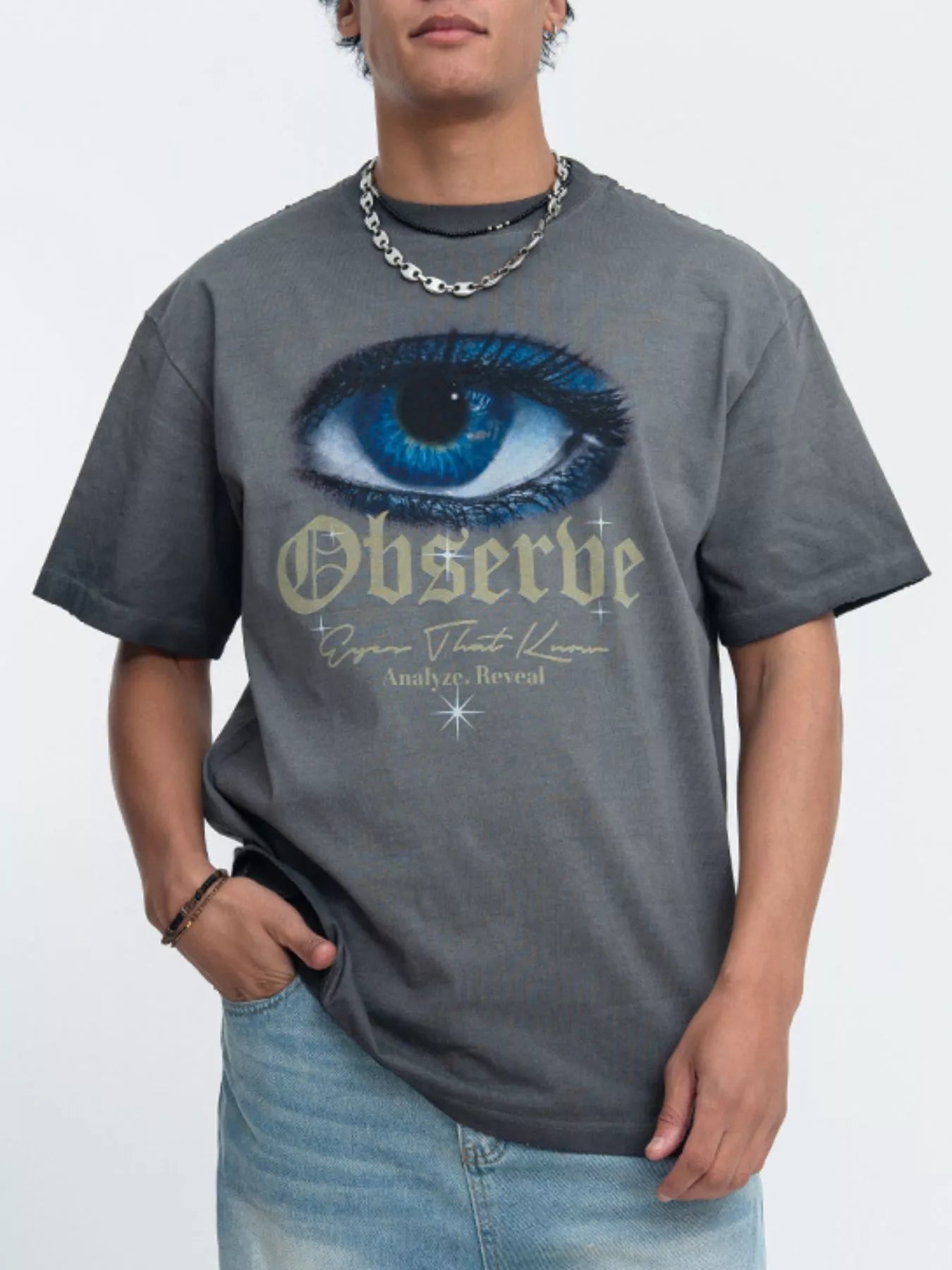 Men's Oversized Eye Graphic Short Sleeve T-Shirt