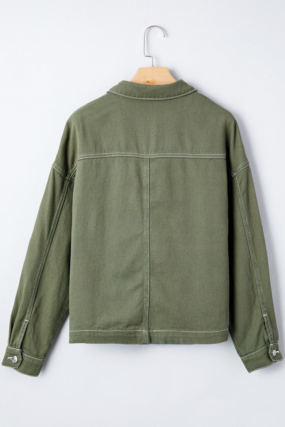 Denim Button-Up Patch Pocket Collared Jacket