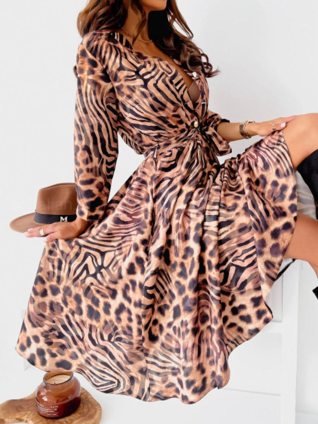 Printed Tie Waist Midi Dress