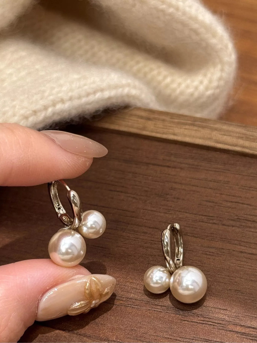 Double Pearl Hoop Earrings
