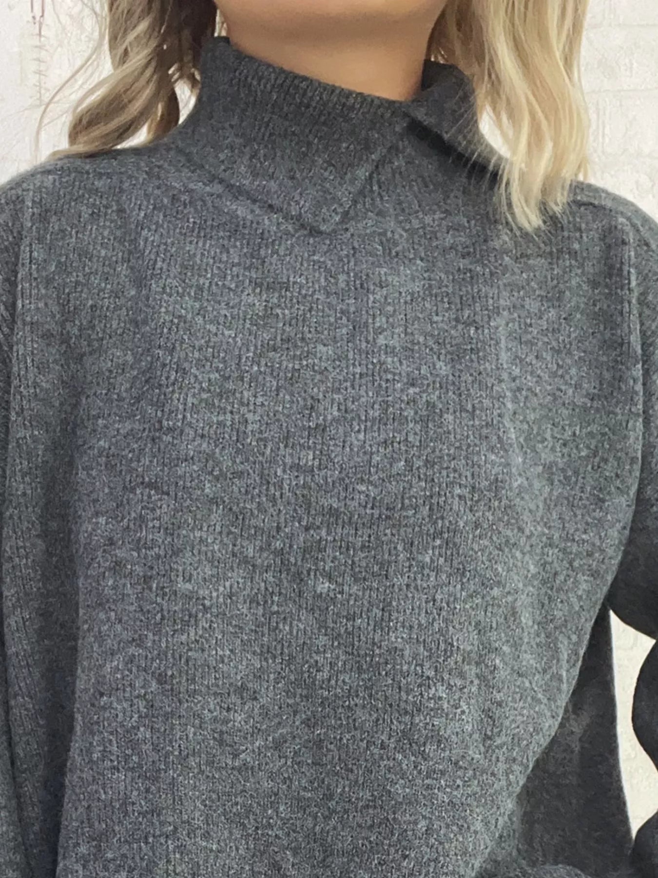 Slit Turtleneck Long Sleeve Sweater