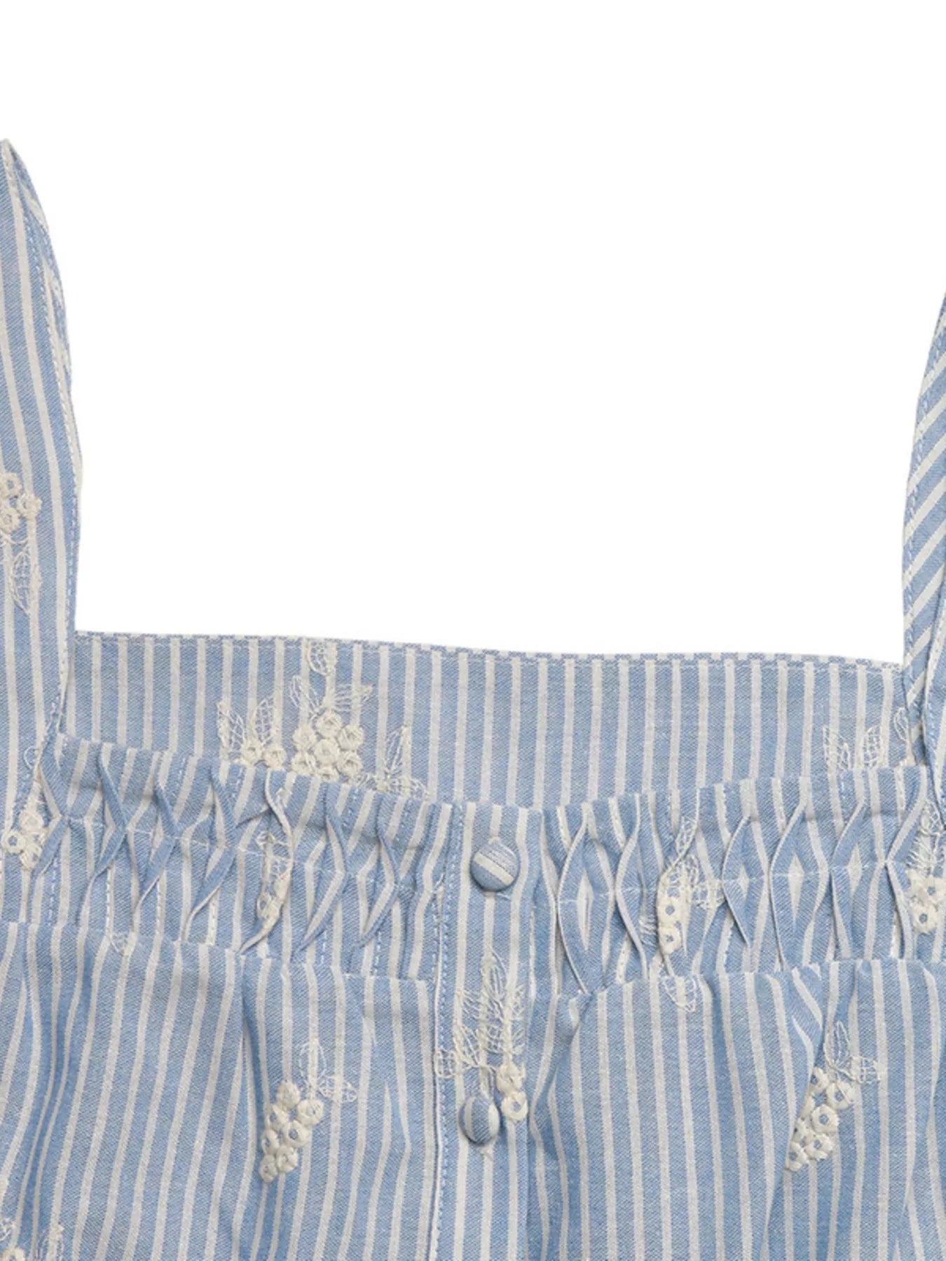 Striped Embroidered Ruffle Sleeve Blouse