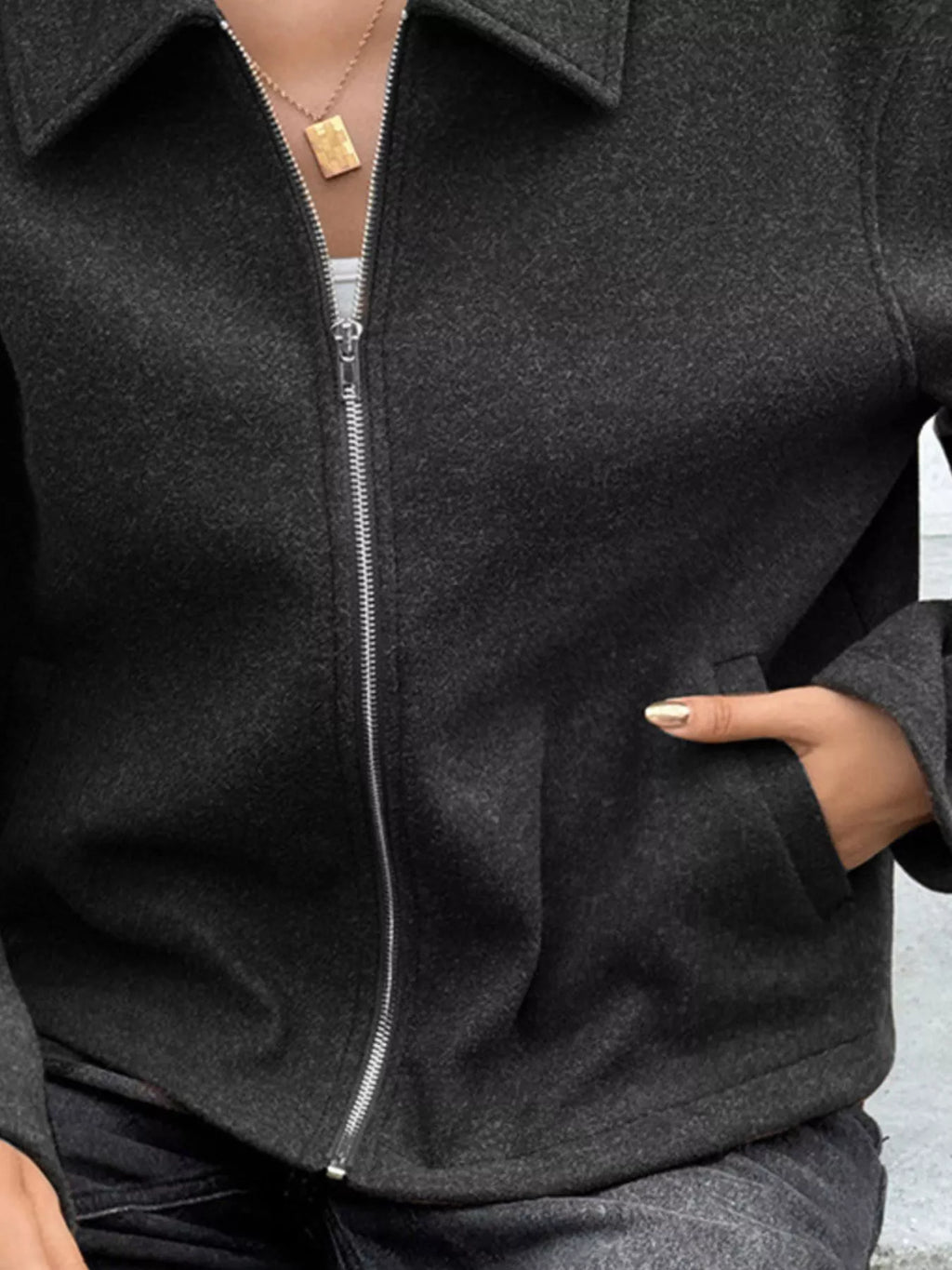Zip-Up Dropped Shoulder Jacket
