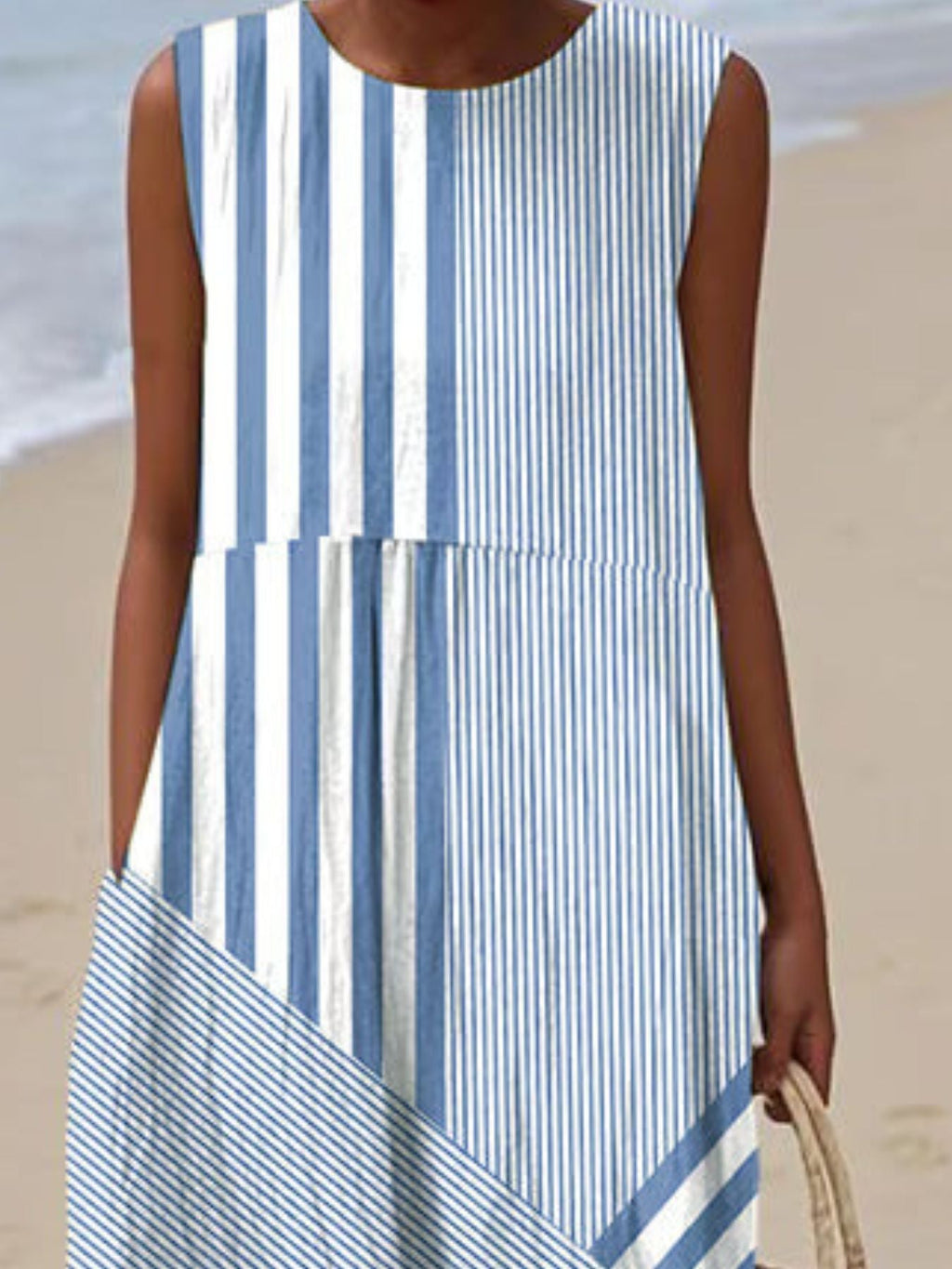 Full Size Round Neck Sleeveless Casual Midi Dress Plus Size