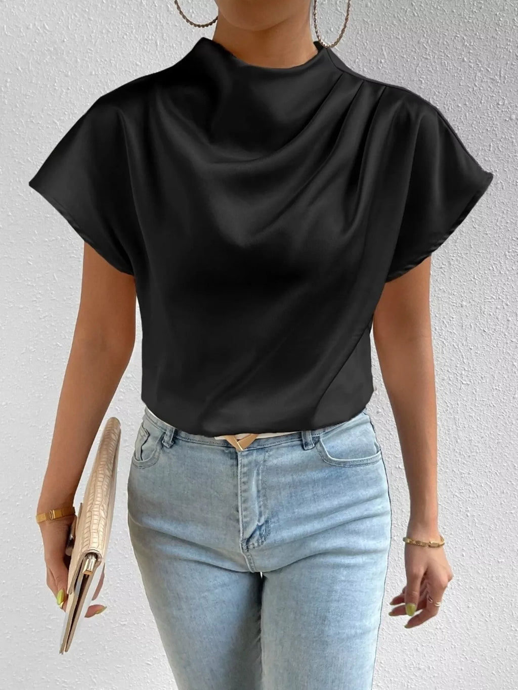 Mock Neck Satin Blouse