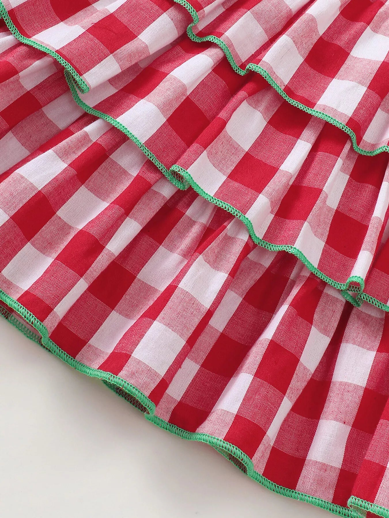 Children's Gingham Tiered Dress with Bow Tie Straps