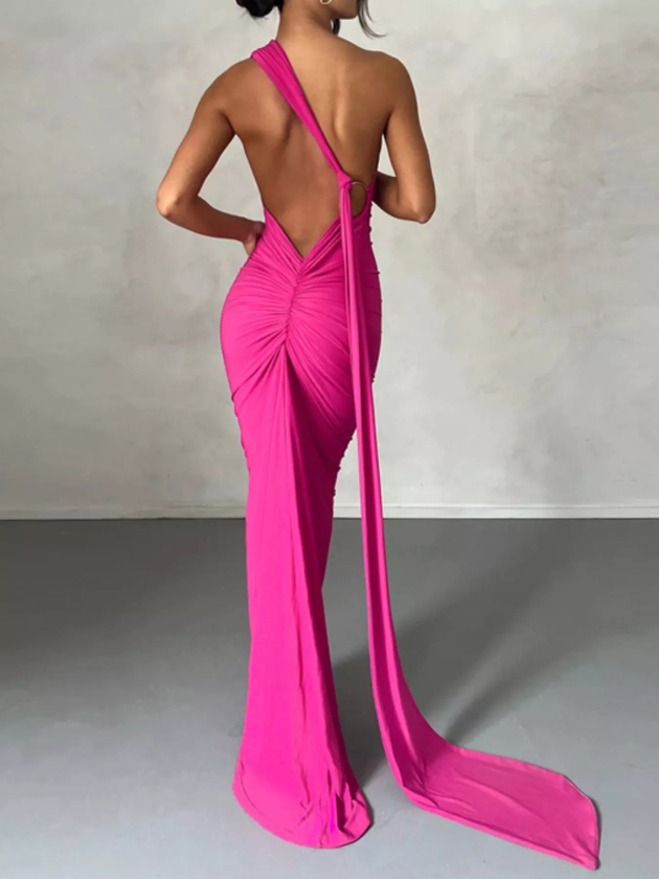 Backless One-Shoulder Ruched Bodycon Maxi Dress
